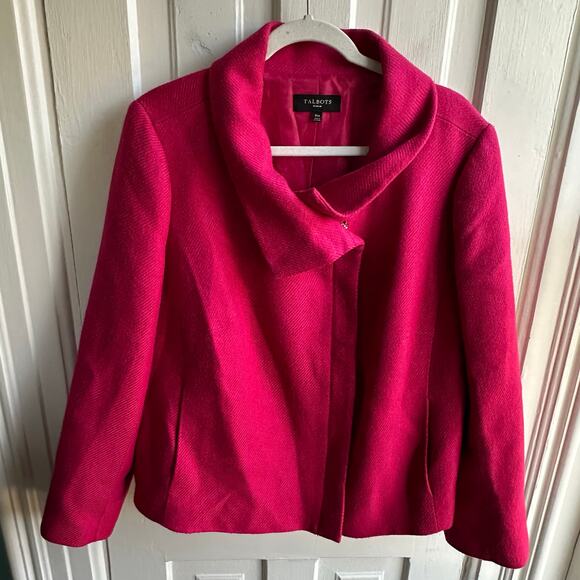 Talbots Textured Fuchsia Jacket with Draped Collar Wool Blend - Picture 2 of 8